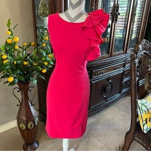 Calvin Klein | pink sleeveless ruffle shoulder dress | size 6
